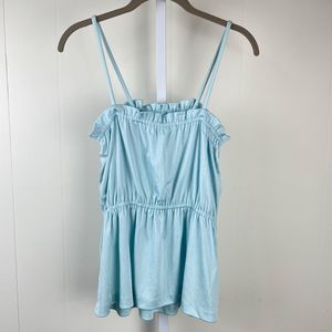 Vintage 80s Action Place Baby Blue Satin Peplum Tank‎ Top S/M